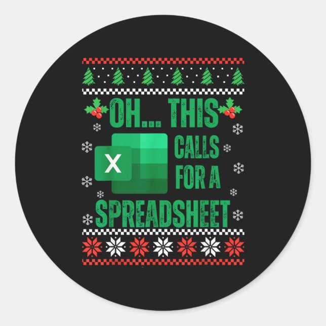 Pegatina Redonda Funny Excel Spreadsheets Christmas Sweater Lover A (Anverso)