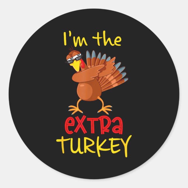 Pegatina Redonda Funny Extra Turkey Matching Family Group Thanksgiv (Anverso)