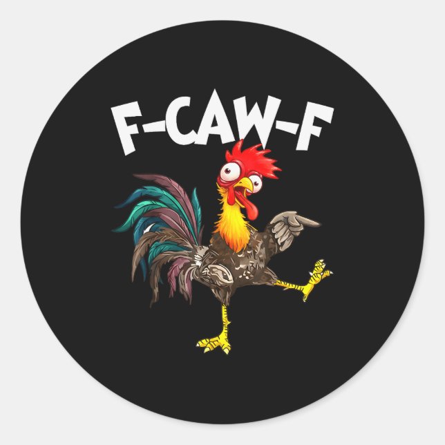 Pegatina Redonda Funny F-awk-f Chicken F-caw-f Rooster Pun Retro  (Anverso)