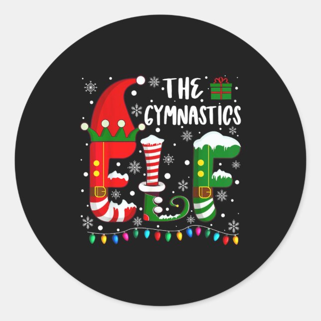 Pegatina Redonda Funny Family Matching Pajamas Gymnastics Elf Chris (Anverso)