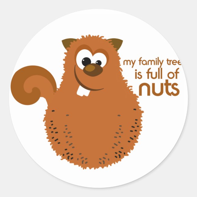 Pegatina Redonda Funny Family Tree Squirrel Pegatinas (Anverso)