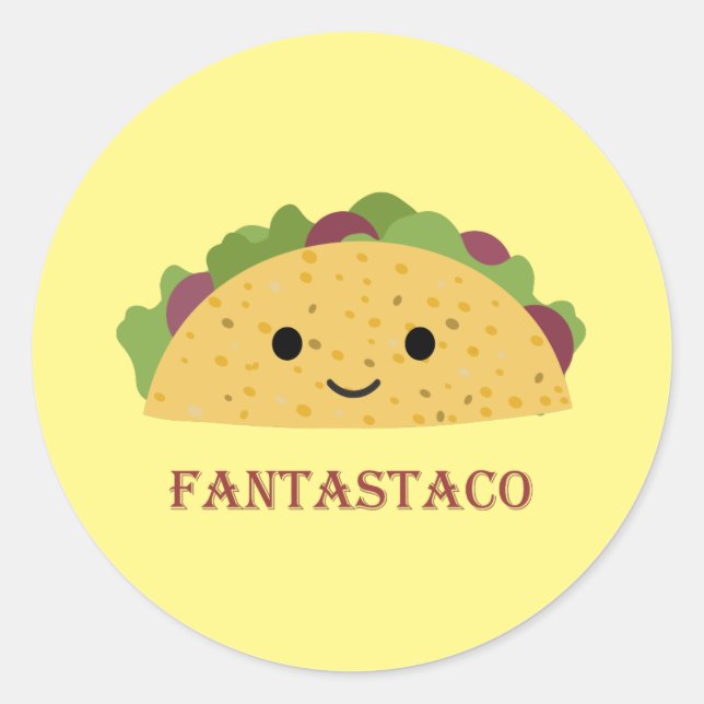 Pegatina Redonda Funny Fantastaco Taco Pun Cute Kawaii Taco (Anverso)