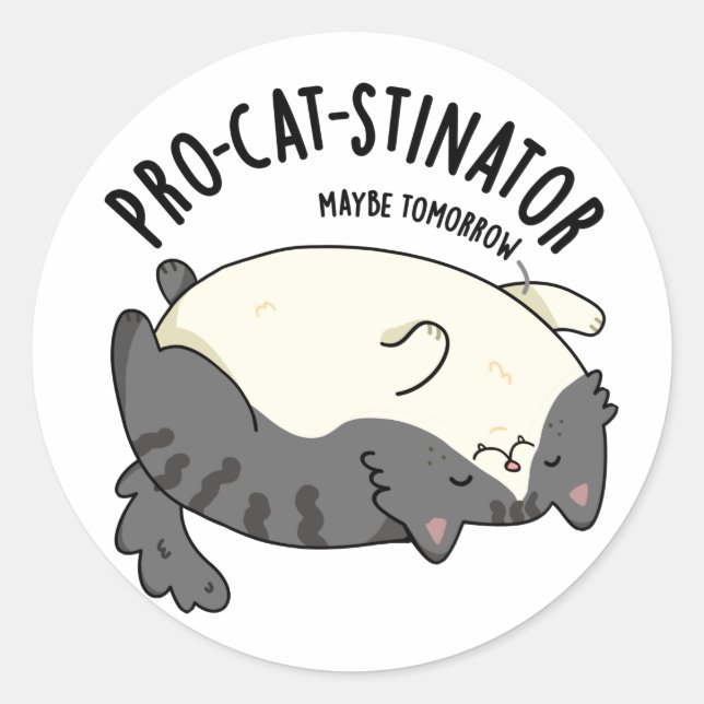 Pegatina Redonda Funny Fat Cat Pun, un gato afines al gato (Anverso)