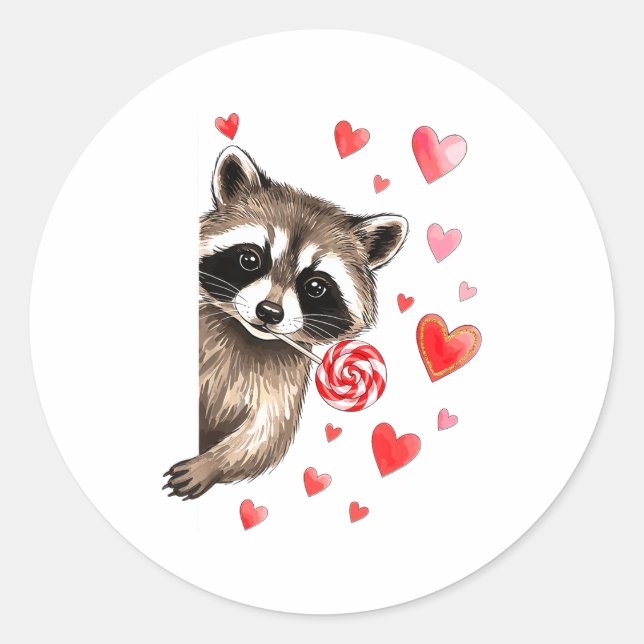 Pegatina Redonda Funny Feral Raccoon Valentine's Day Sarcastic Humo (Anverso)