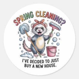 Pegatina Redonda Funny Ferret Spring Cleaning Vinyl Sticker