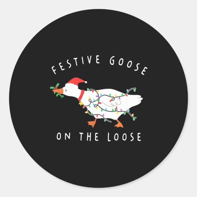 Pegatina Redonda Funny Festive Goose On The Loose Christmas  (Anverso)