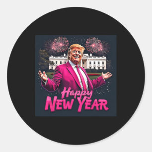 Pegatina Redonda Funny Fiesta de año nuevo Trump 2025 Año nuevo Tru