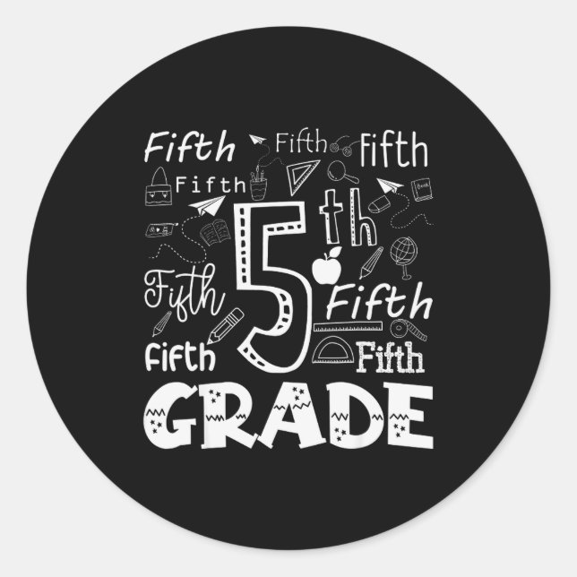 Pegatina Redonda Funny Fifth Grade Doodle Tygraphy Birthday Design  (Anverso)