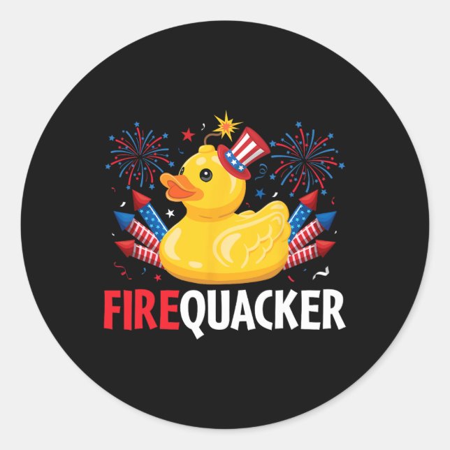 Pegatina Redonda Funny Firecracker Duck 4 De Julio (Anverso)