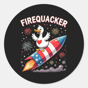 Pegatina Redonda Funny Firecracker Duck Goose 4 De Julio Patriótico