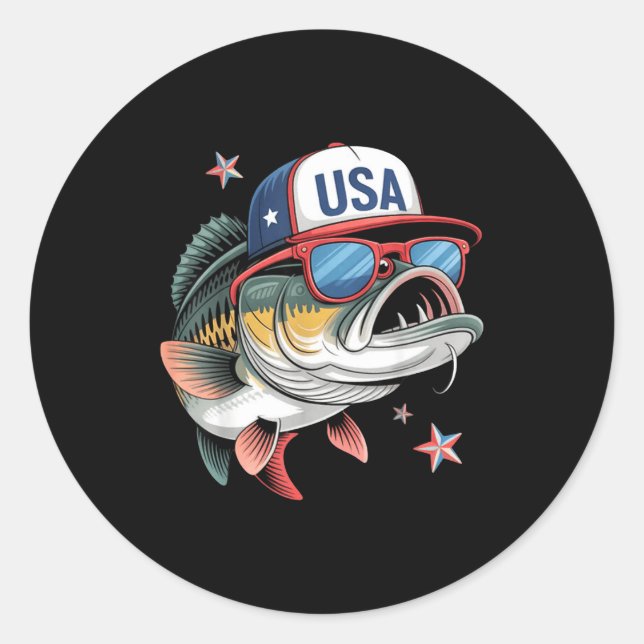 Pegatina Redonda Funny Fishing &amp; Fisherman Gift American Flag  (Anverso)