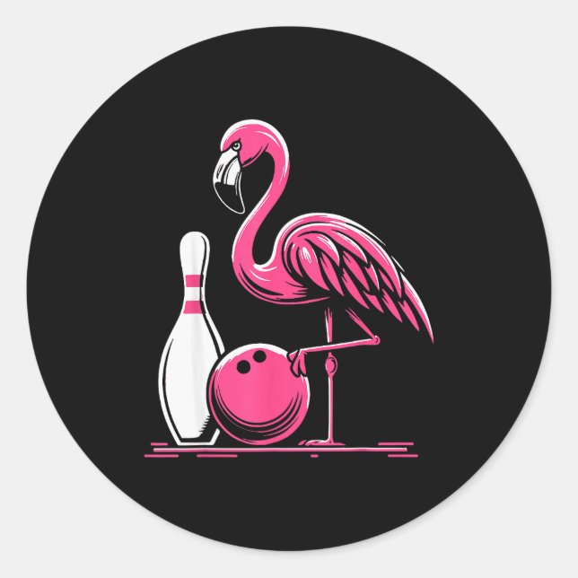 Pegatina Redonda Funny Flamingo Bowling N Bowl Bowler  (Anverso)
