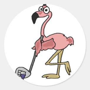 Pegatina Redonda Funny Flamingo Golfing Art