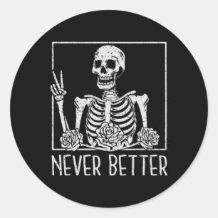 Pegatina Redonda Funny Floral Halloween Skeleton Bebe Café Ne
