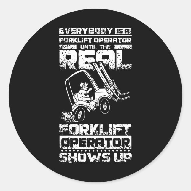 Pegatina Redonda Funny Forklift Operator (Anverso)