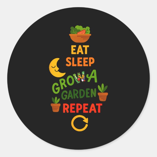 Pegatina Redonda Funny Game Eat Sleep Grow A Garden Repeat Gamer De (Anverso)