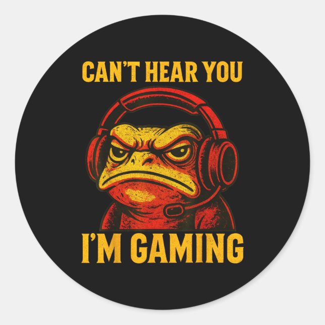 Pegatina Redonda Funny Gamer Frog Men Women Boys Can't Hear You Vid (Anverso)