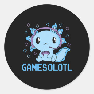 Pegatina Redonda Funny Gamesolotl Anime Kawaii Gaming Axolotl Video