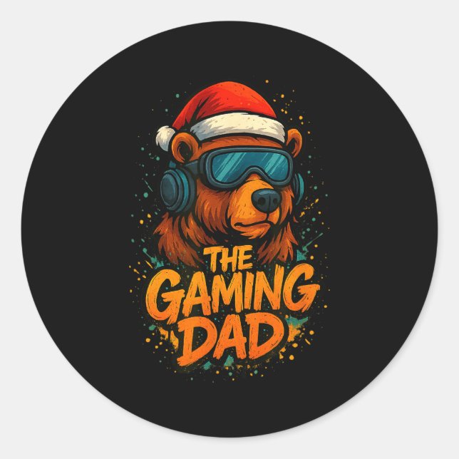 Pegatina Redonda Funny Gaming Dad Christmas Outfit Gamer Gift  (Anverso)