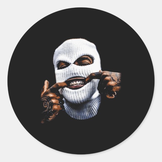 Pegatina Redonda Funny Gangster Gangsta Hip Hop Hiphop Gold Teeth H (Anverso)