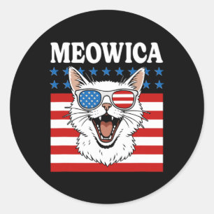 Pegatina Redonda Funny Gato Meowica 4 de julio Día de la Independen
