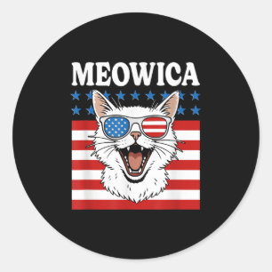 Pegatina Redonda Funny Gato Meowica 4 de julio Día de la Independen