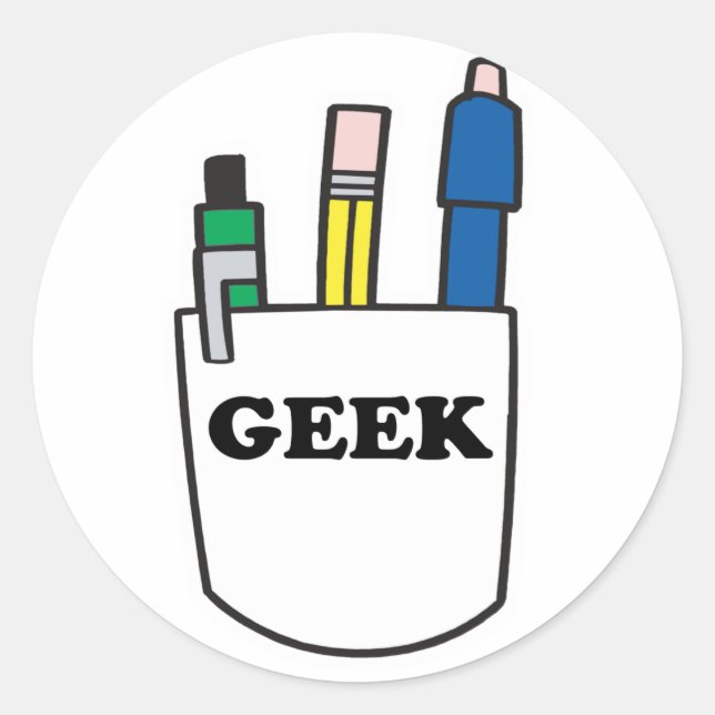 Pegatina Redonda Funny GEEK Pocket Protector (Anverso)