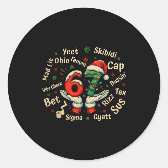 Pegatina Redonda Funny Gen Z Christmas 67 Meme Holiday Trendy  (Anverso)