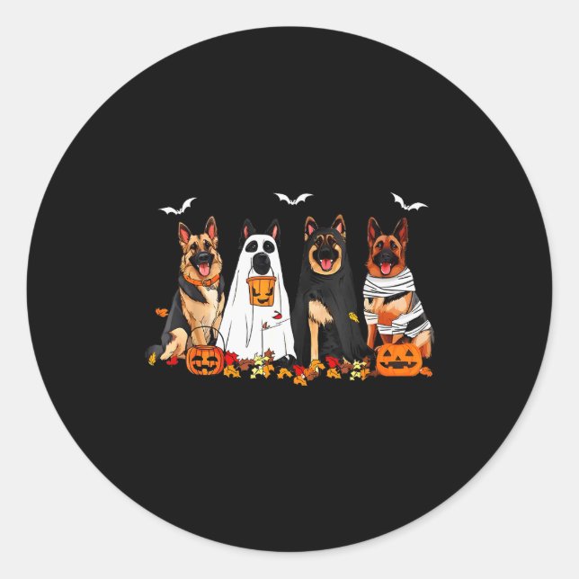 Pegatina Redonda Funny Ghost German Shepherd Halloween Dog Mom Dog  (Anverso)