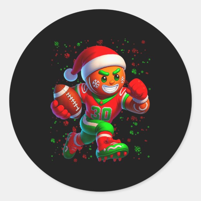 Pegatina Redonda Funny Gingerbread Football Snowflake Christmas Xma (Anverso)