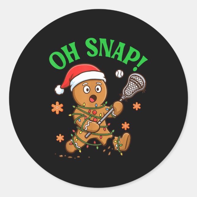 Pegatina Redonda Funny Gingerbread Lacrosse Christmas Cookie Oh Sna (Anverso)