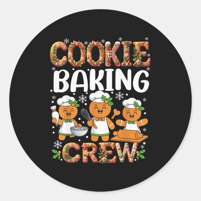 Pegatina Redonda Funny Gingerbread Lovers Cookie Baking Crew Christ (Anverso)