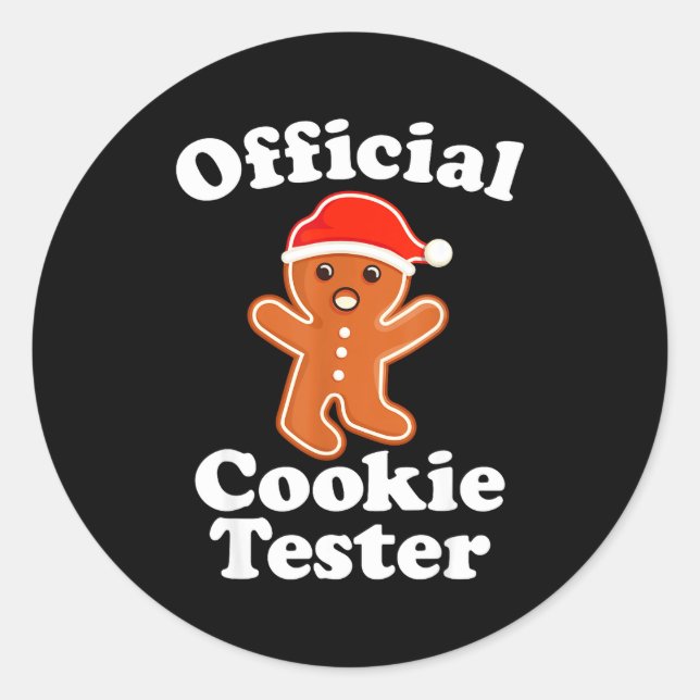 Pegatina Redonda Funny Gingerbread Man Cookie Tester Christmas  (Anverso)