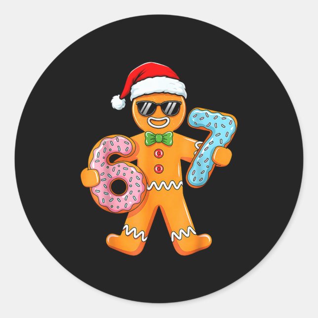 Pegatina Redonda Funny Gingerbread Six Seven 67 Christmas Boys  (Anverso)
