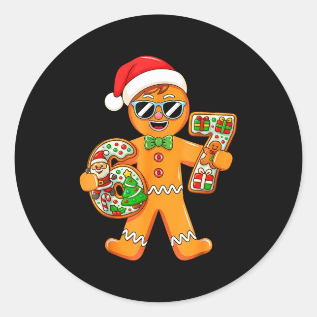 Pegatina Redonda Funny Gingerbread Six Seven 67 Gingerbread Man Xma (Anverso)