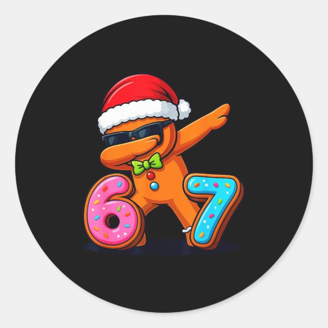 Pegatina Redonda Funny Gingerbread Six Seven 67 Ice Cream Drip Chri (Anverso)