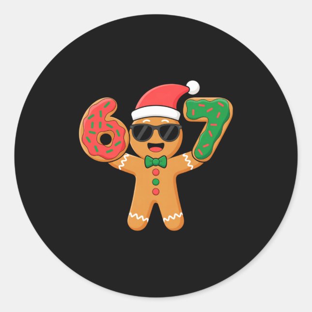 Pegatina Redonda Funny Gingerbread Six Seven 67 Ice Cream Drip Chri (Anverso)