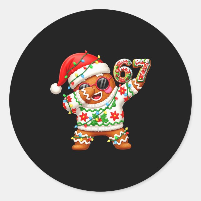 Pegatina Redonda Funny Gingerbread Six Seven 67 Ice Cream Drip Chri (Anverso)