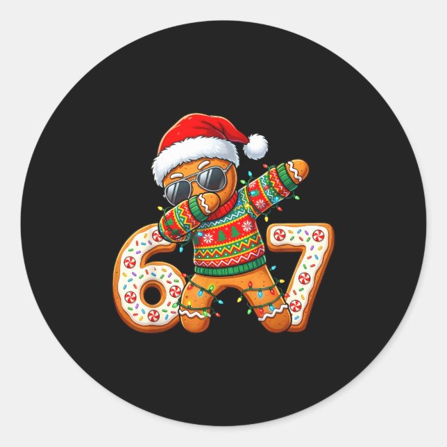 Pegatina Redonda Funny Gingerbread Six Seven 67 Ice Cream Drip Chri (Anverso)