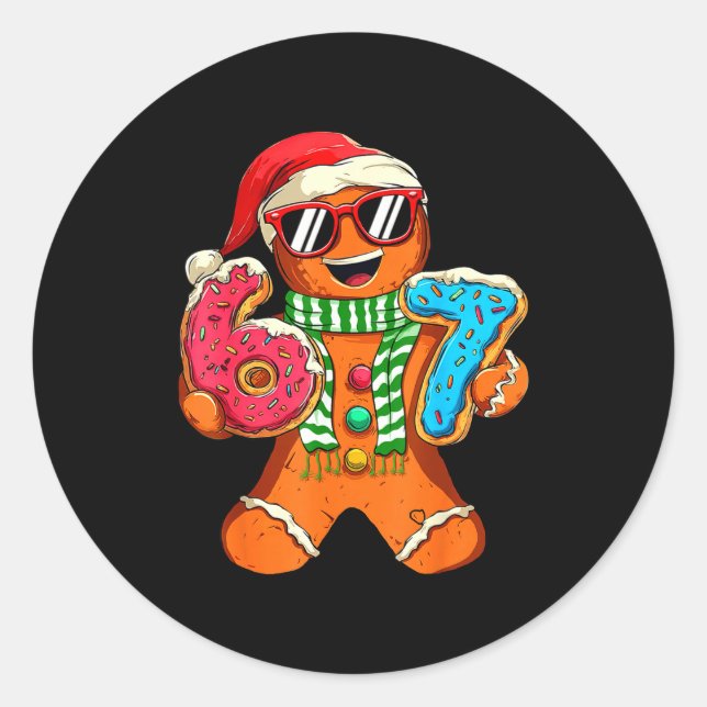 Pegatina Redonda Funny Gingerbread Six Seven 67 Meme Ice Cream Chri (Anverso)