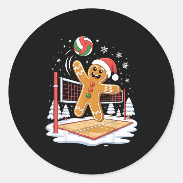 Pegatina Redonda Funny Gingerbread Volleyball Player Christmas  (Anverso)