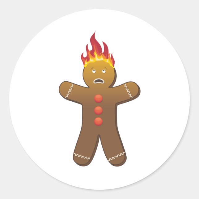 Pegatina Redonda Funny Gingerbreadman en llamas (Anverso)