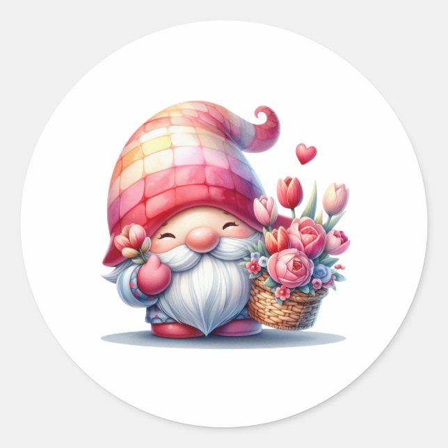 Pegatina Redonda Funny Gnome for Valentine Day (Anverso)