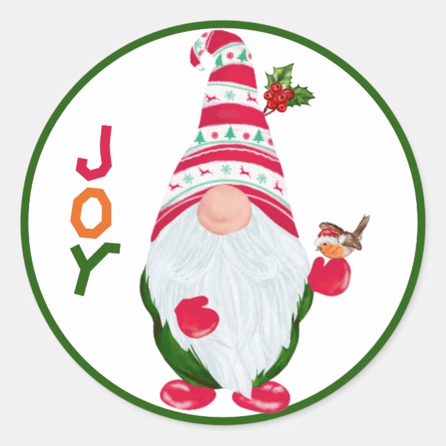 Pegatina Redonda Funny Gnome Joy Navidades (Anverso)