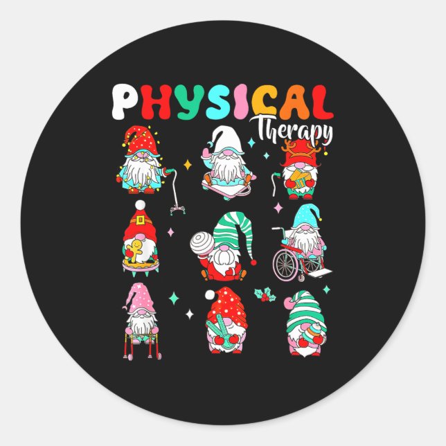 Pegatina Redonda Funny Gnome Physical Therapy Pt Physical Therast C (Anverso)