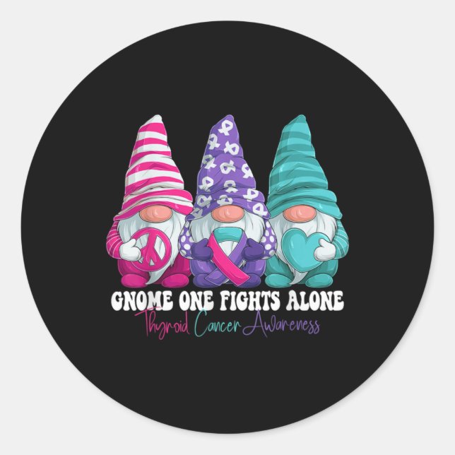 Pegatina Redonda Funny Gnomies Thyroid Cancer Awareness Month Ribbo (Anverso)