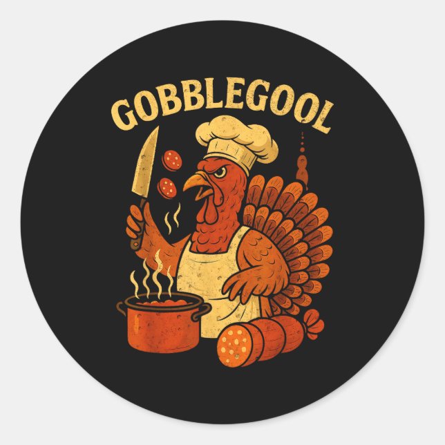 Pegatina Redonda Funny Gobbol Italian Gobble Turkey Day Fall Thanks (Anverso)