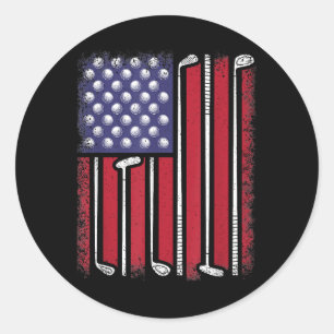 Pegatina Redonda Funny Golf American Flag Golf Player Vintage Golfe