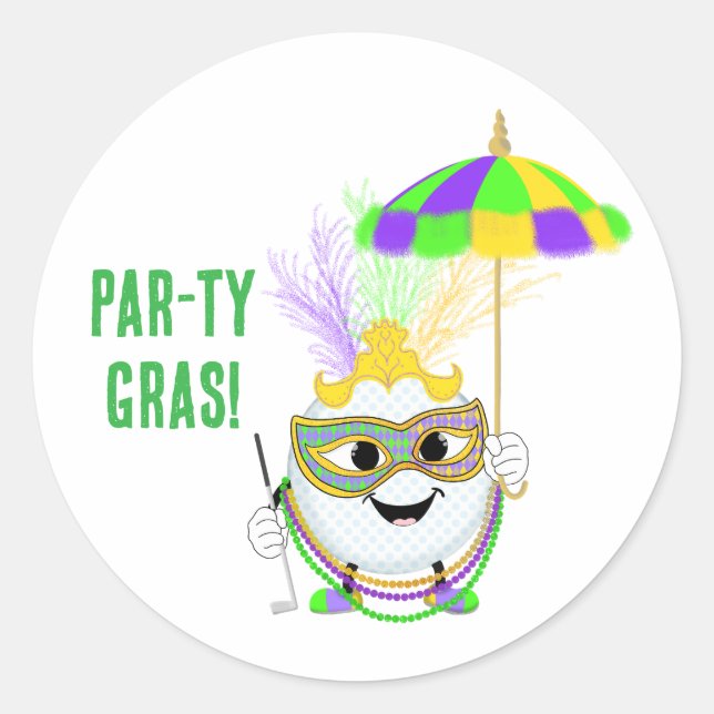 Pegatina Redonda Funny Golf Ball Celebrating Mardi Gras  (Anverso)