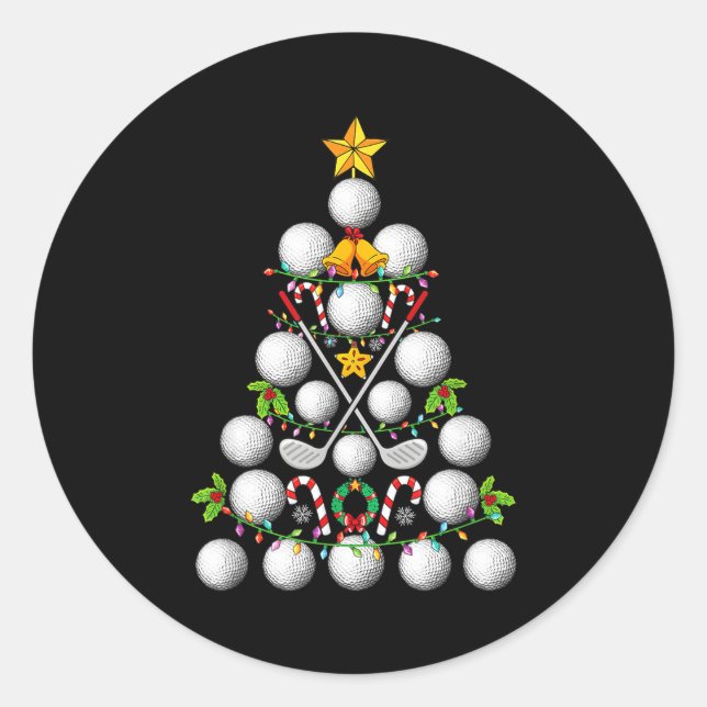 Pegatina Redonda Funny Golf Ball Christmas Tree Christmas Golf Love (Anverso)